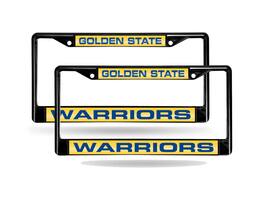 Rico Industries - Golden State Warriors NBA (Set of 2) Black Metal Laser Cut License Plate Frames - Multi