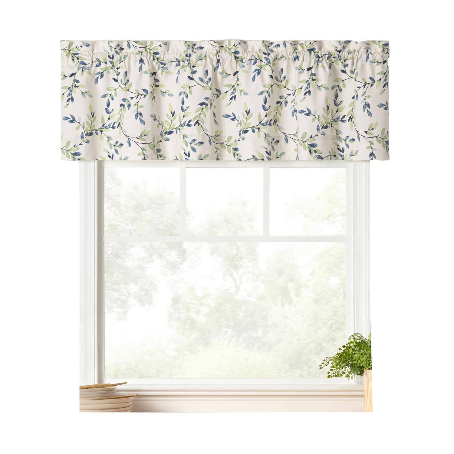 Front. Ellis Curtain - Ellis Vintage Stylish Medium Scale Printed Vine Pattern 3" Rod Pocket Scallop Lined Valance for Windows  58"x15" Azure - Azure.