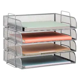 Mind Reader - Stackable Paper Tray, Desktop Organizer, File Storage, Office, Metal Mesh, 4 Pcs - Silver
