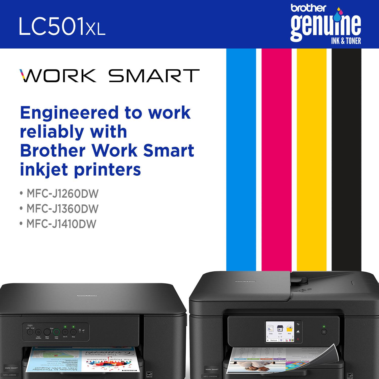 LC501XL brother genuine INK & TONER WORK SMART Engineered to work reliably with Brother Work Smart inkjet printers MFC-J1260DW MFC-J1360DW MFC-J1410DW