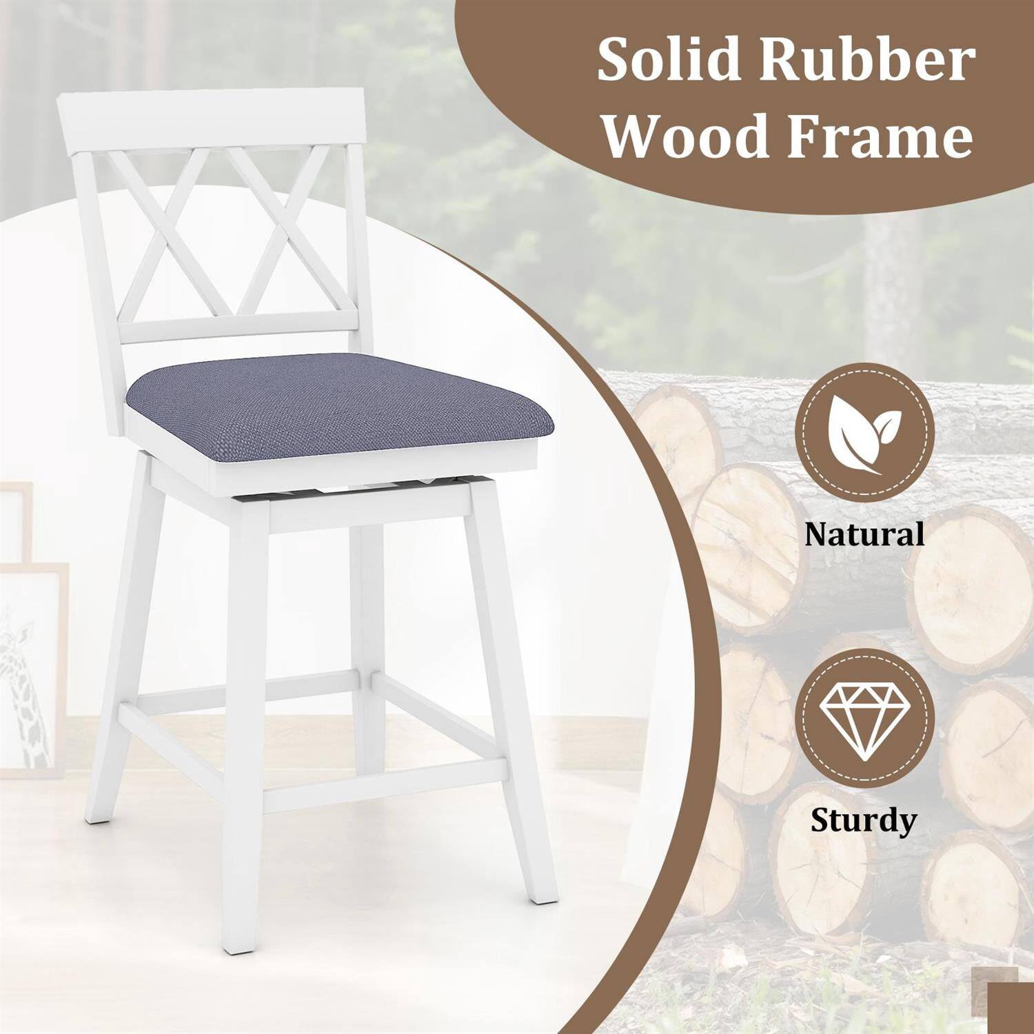 Solid Rubber Wood Frame  
Natural  
Sturdy