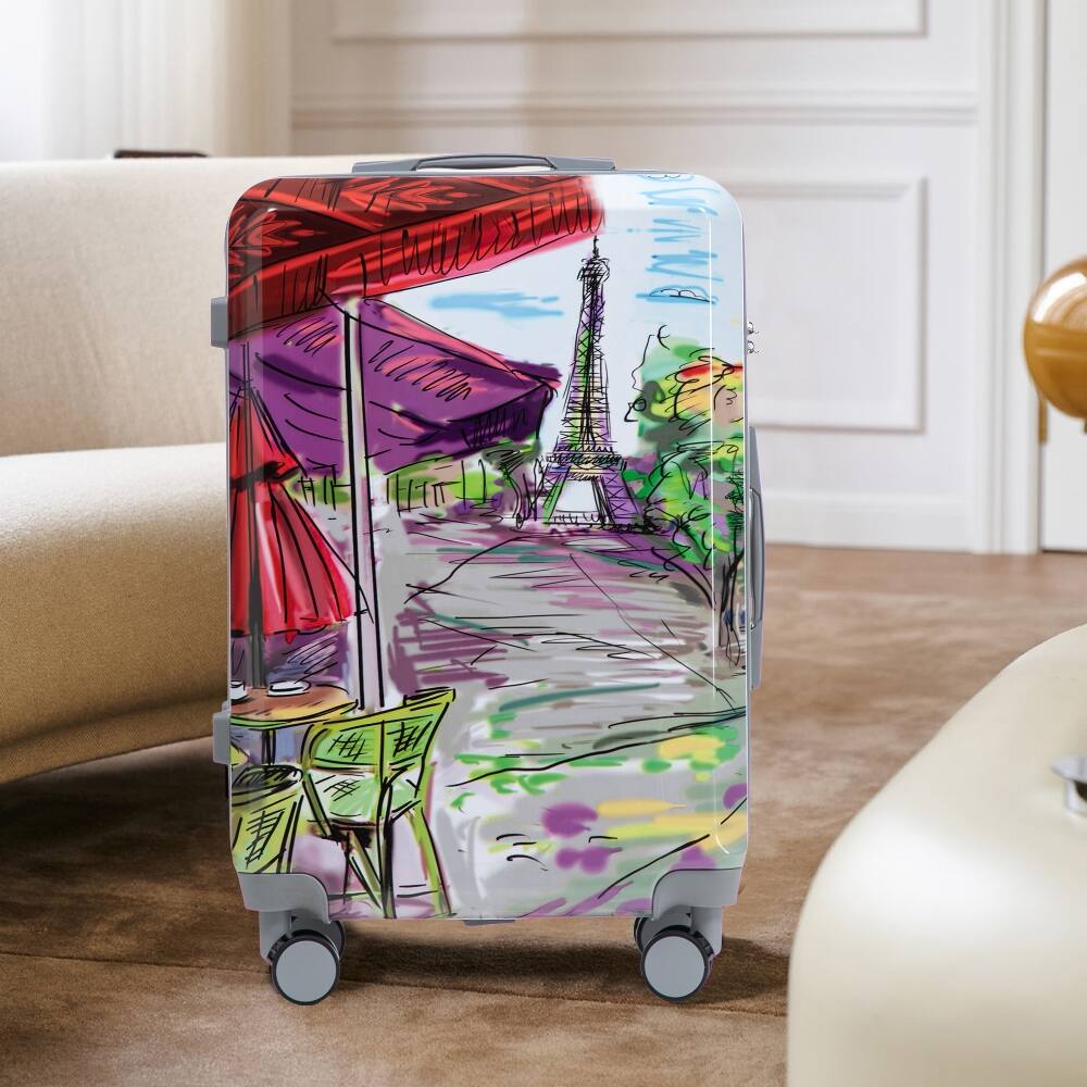 Alt View 6. Ropilly - Ropilly 3 Piece Luggage Set Iron Tower Printed Hard Shell Spinner Suitcase - Coffee.