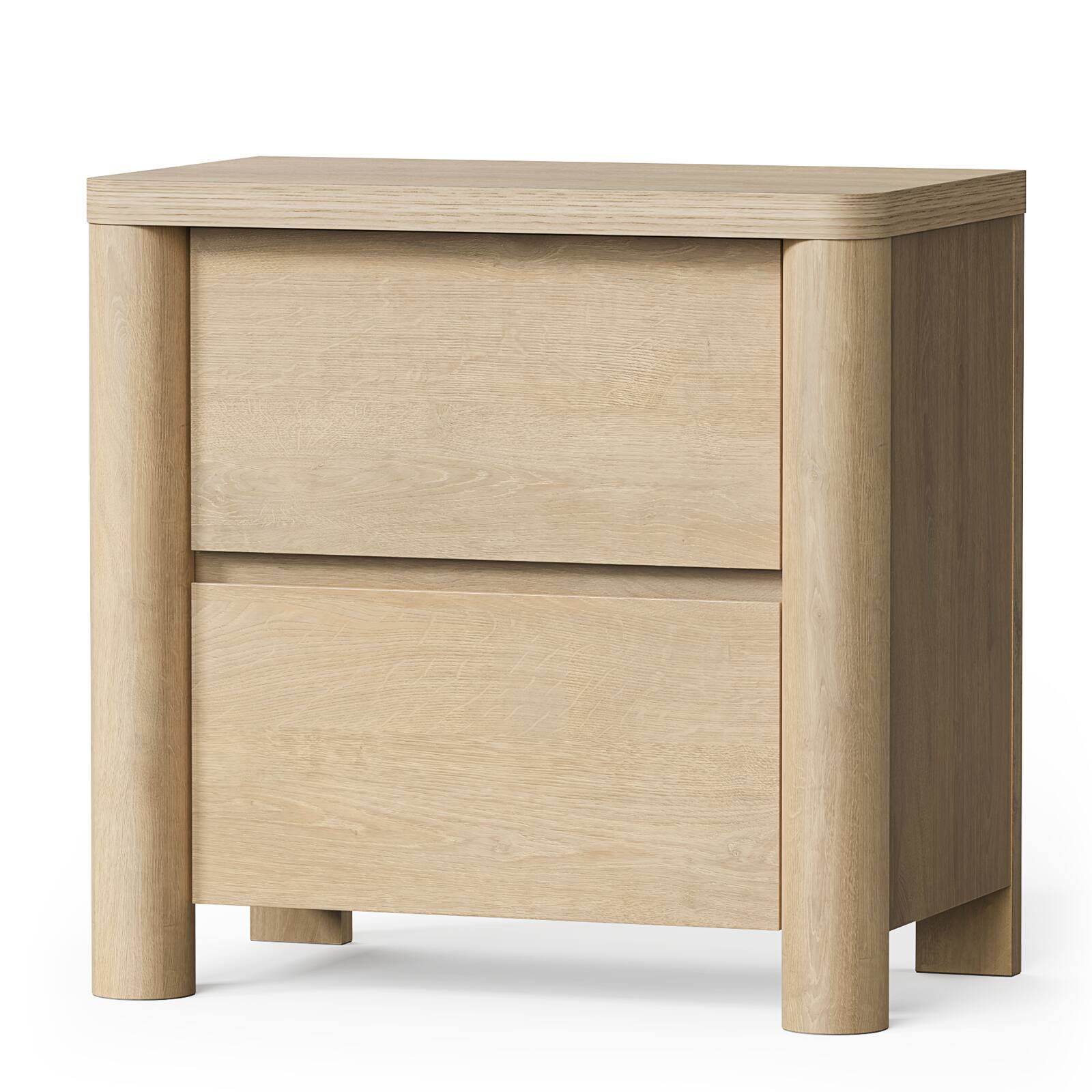 Alt View 3. ModernMate - Nightstand with 2 Drawers Curved Modern 25.6"W Nightstand End Table for Bedroom Living Room - Natural Oak.