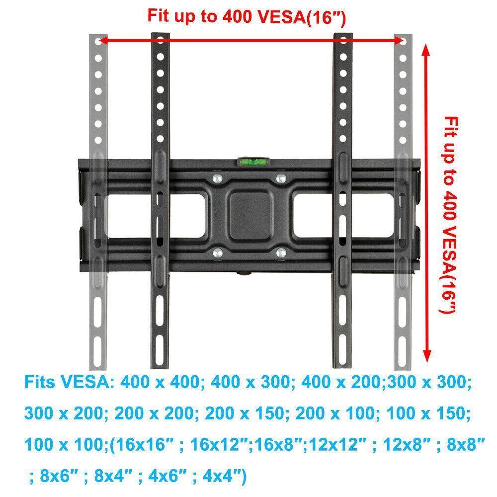 Fit up to 400 VESA (16")  
Fit up to 400 VESA (16")  

Fits VESA: 400 x 400; 400 x 300; 400 x 200; 300 x 300; 300 x 200; 200 x 200; 200 x 150; 200 x 100; 100 x 150; 100 x 100; (16x16"; 16x12"; 16x8"; 12x12"; 12x8"; 8x8"; 8x6"; 8x4"; 4x6"; 4x4")