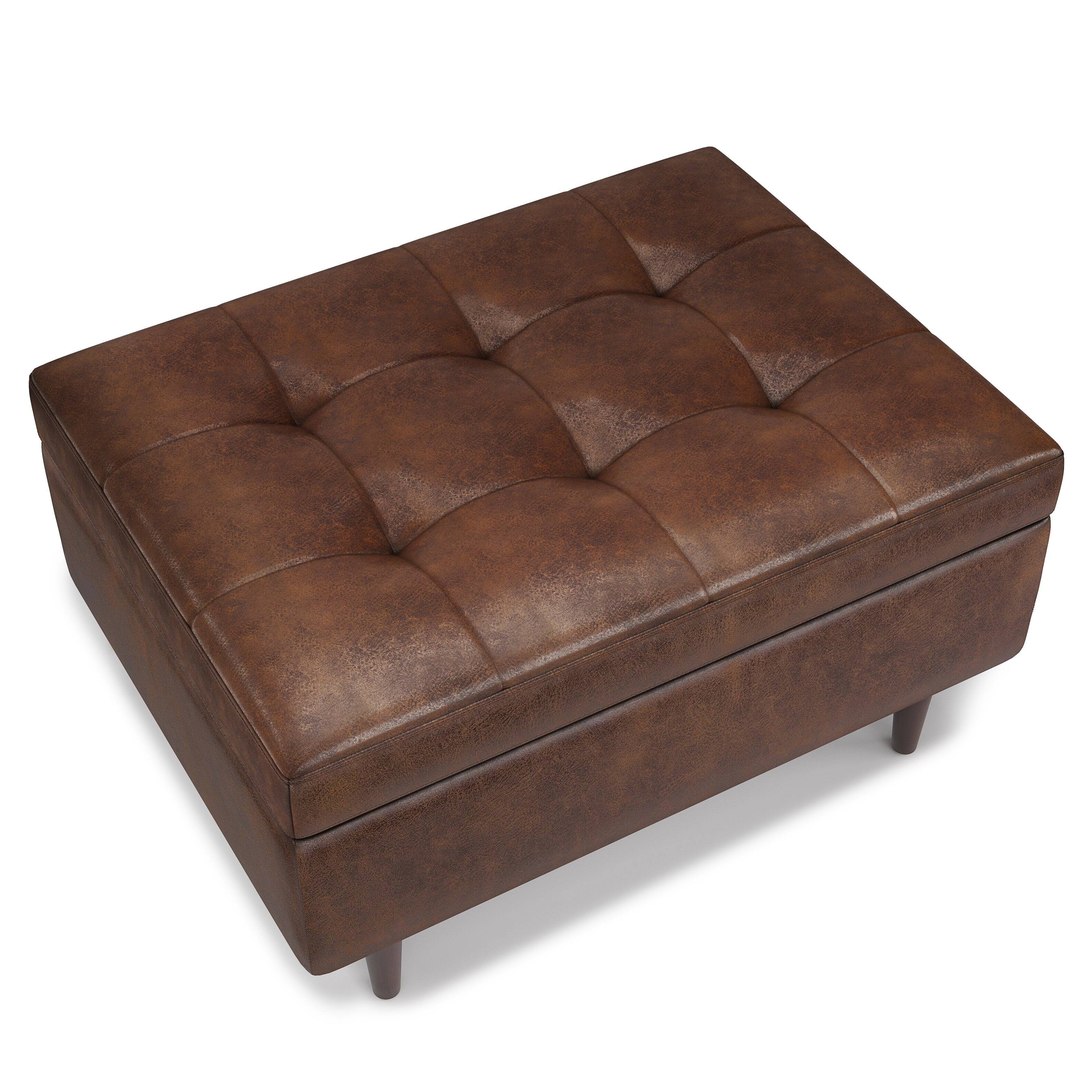 Alt View 12. Simpli Home - Shay Mid Century Small Square Coffee Table Storage Ottoman - Distressed Chestnut Brown.