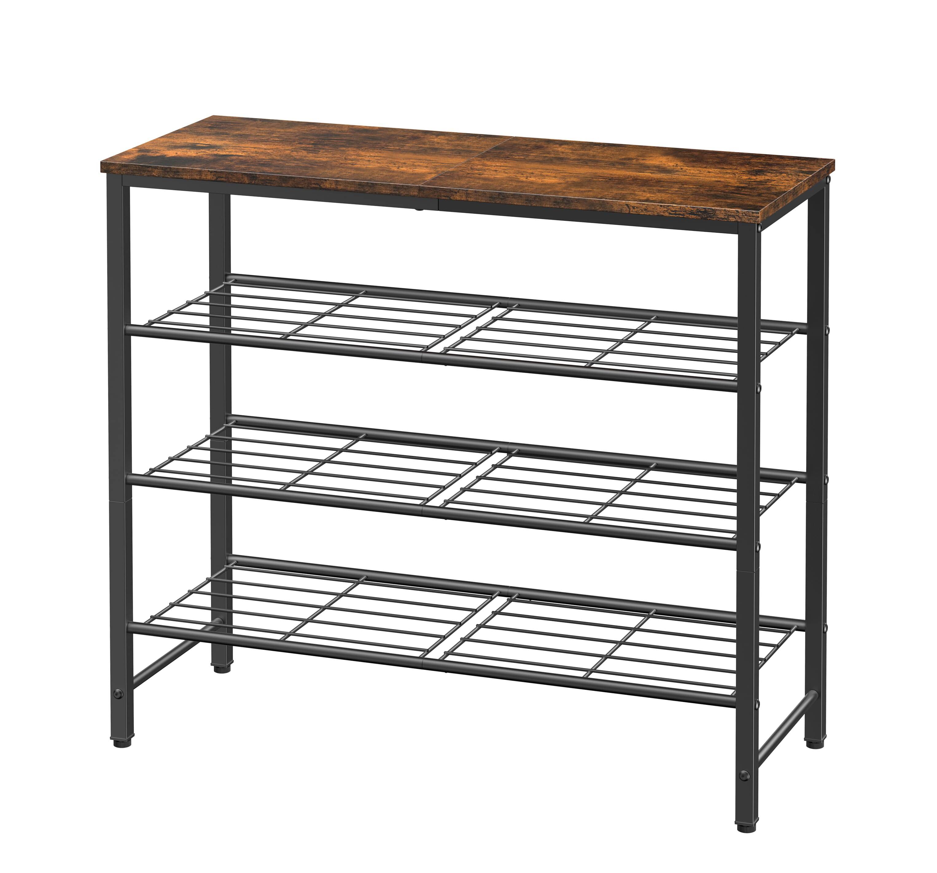 Front. Dazzed Corner - Shoe Rack for Closet, Rustic Shoe Organizer with Leveling Feet, Sturdy & Rust-Proof Shoe Storage - Brown.