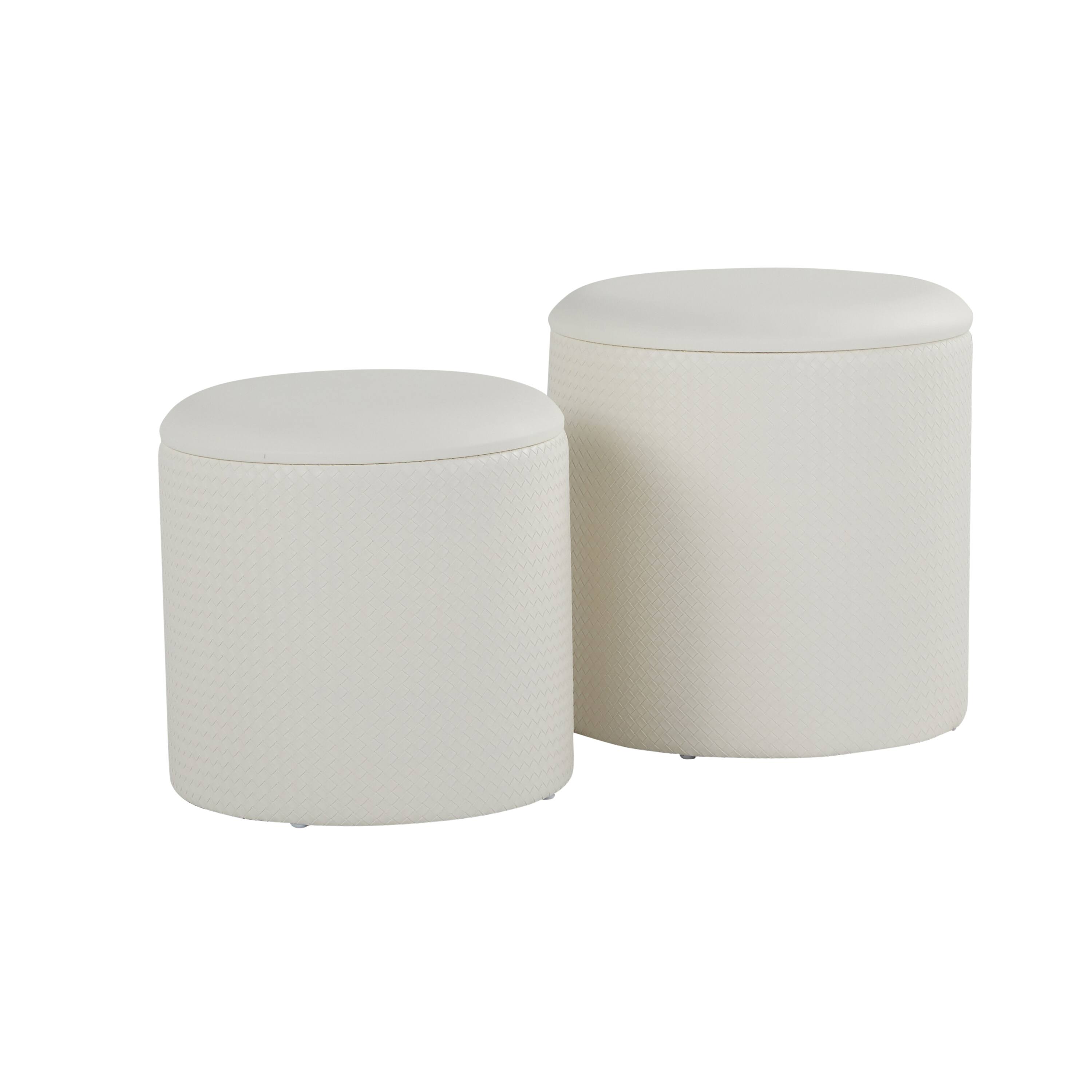 Tiramisubest - Maverick Contemporary Nesting Ottoman Set in Cream Faux Leather with Textured Accent by LumiSource - White