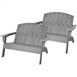 Costway - 2PCS Patio Adirondack Chair Loveseat Bench HDPE Weather Resistant - Gray