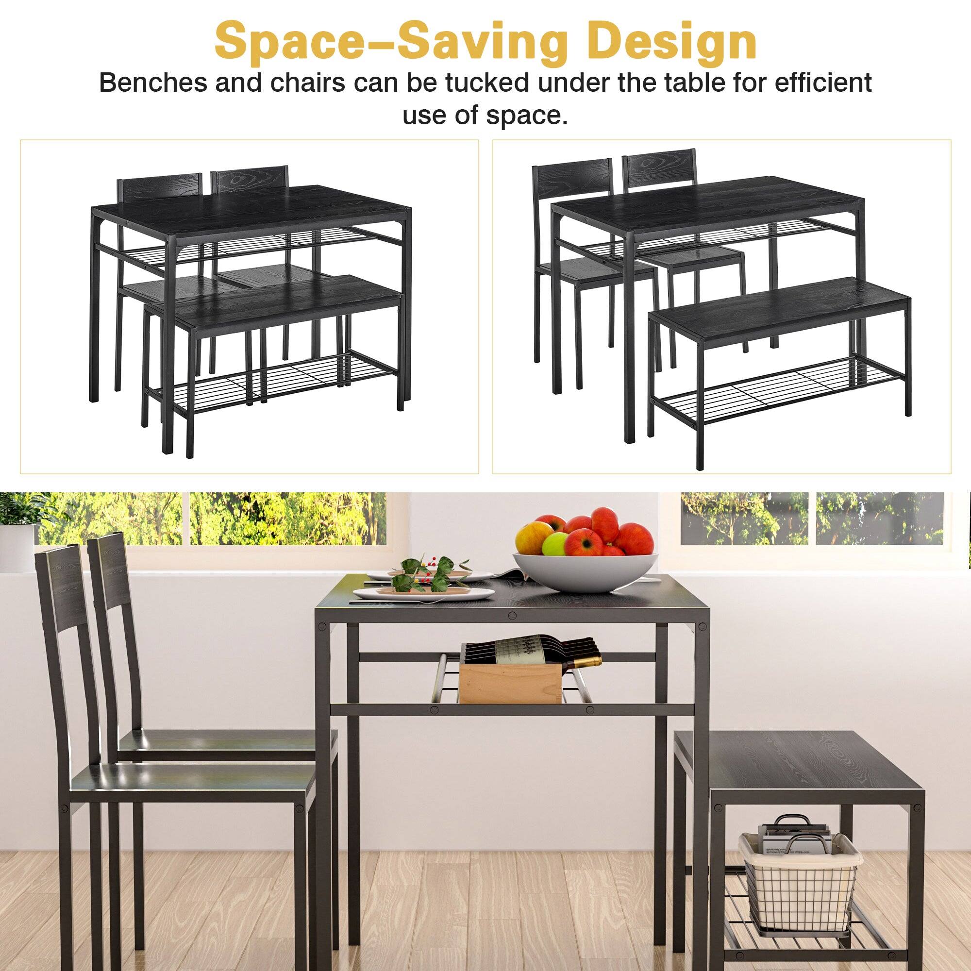 Space-Saving Design  
Benches and chairs can be tucked under the table for efficient use of space.