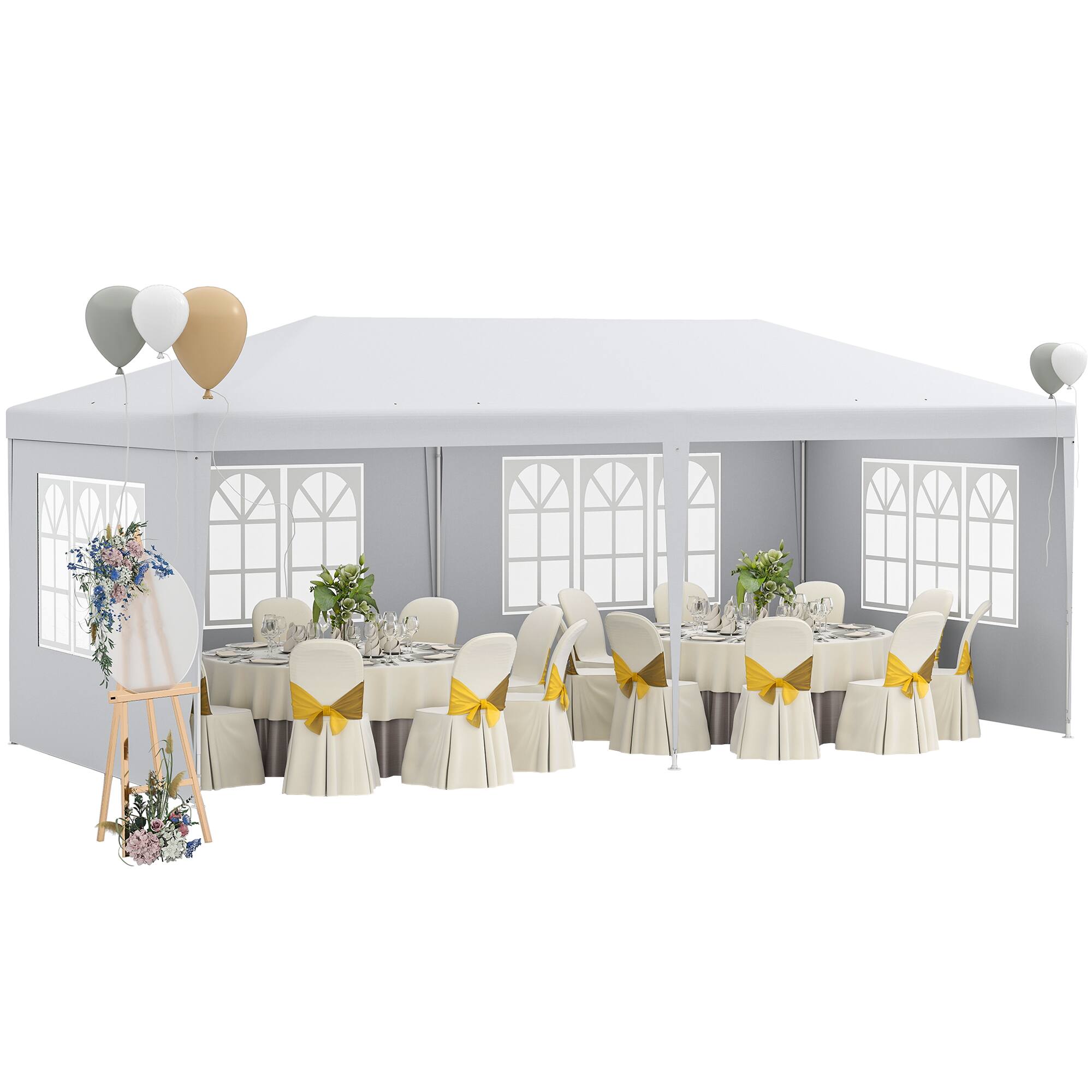 Outsunny - 10' x 20' Large Party Tent, Outdoor Event Shelter, Gazebo Canopy with 4 Removable Window Sidewalls for Weddings - White
