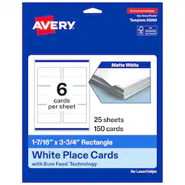 Avery - Printable Place Cards, 1-7/16" x 3.75", Matte 150ct - White