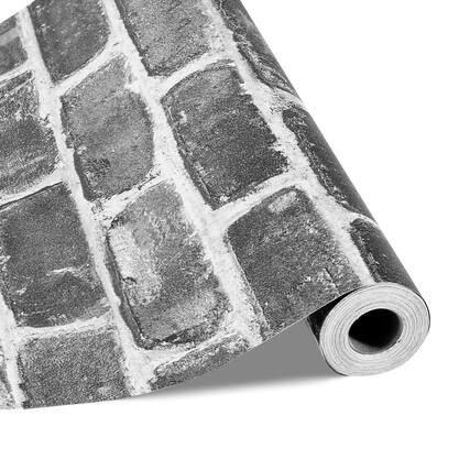 Front. VEVOR - Peel and Stick Wallpaper,17.7x393.7inch Contact Paper Gray Brick Waterpoof Self Adhesive,Peel Wall Decorative Vinyl Roll - Gray.