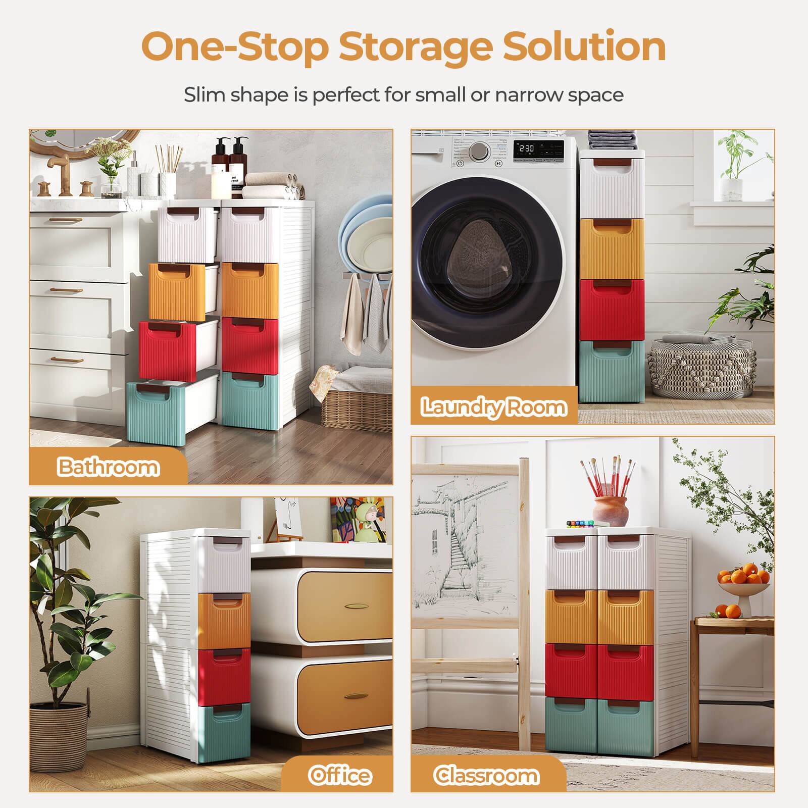 One-Stop Storage Solution  
Slim shape is perfect for small or narrow space  

Bathroom  
Laundry Room  
Office  
Classroom