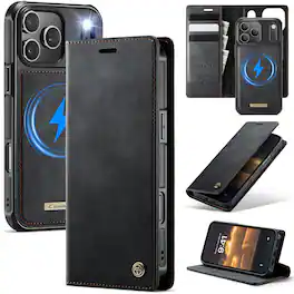 Dteck - for iPhone 18 Pro Detachable Magnetic Phone Case, 2 in 1 PU Leather Folio Flip Wallet RFID Blocking Card Slots - Black