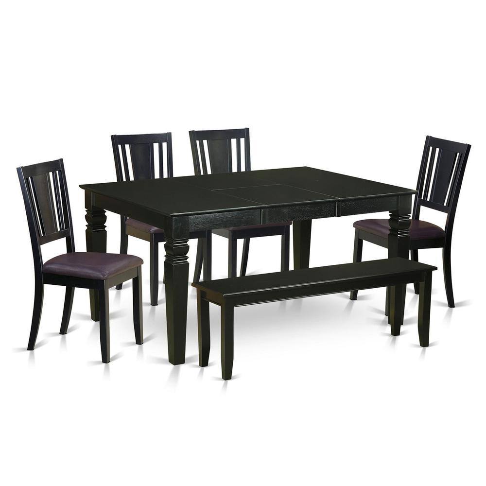 Front. East West Furniture - 6 PC dinette set - Kitchen Table and 4 dinette Chairs along with Bench - Black.
