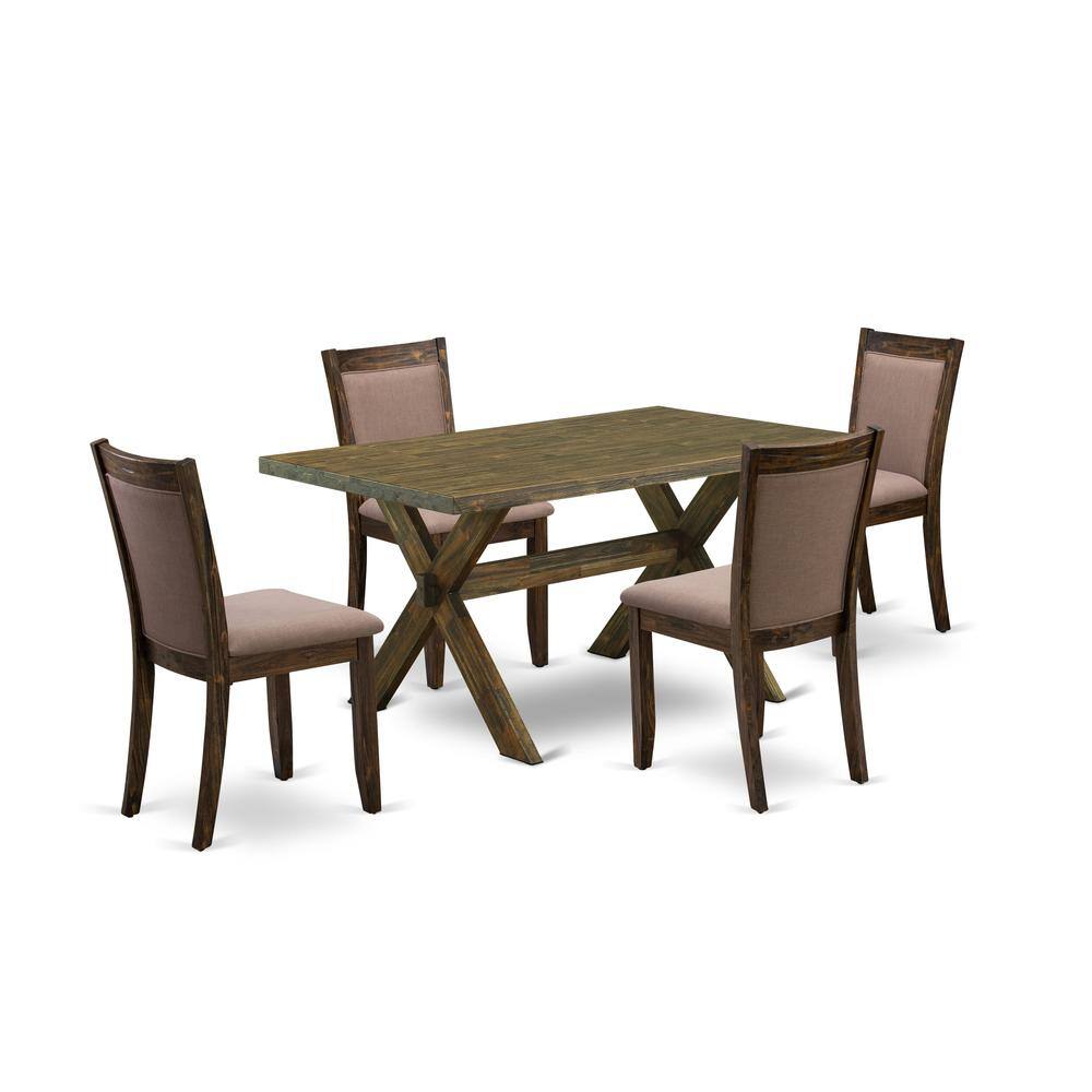 Alt View 4. East West Furniture - X776MZ748-5 - 5-Pc Modern Dining Set - 4 Parson Chairs and 1 Dining Table (Distressed Jacobean Finish) - Multi-Color.