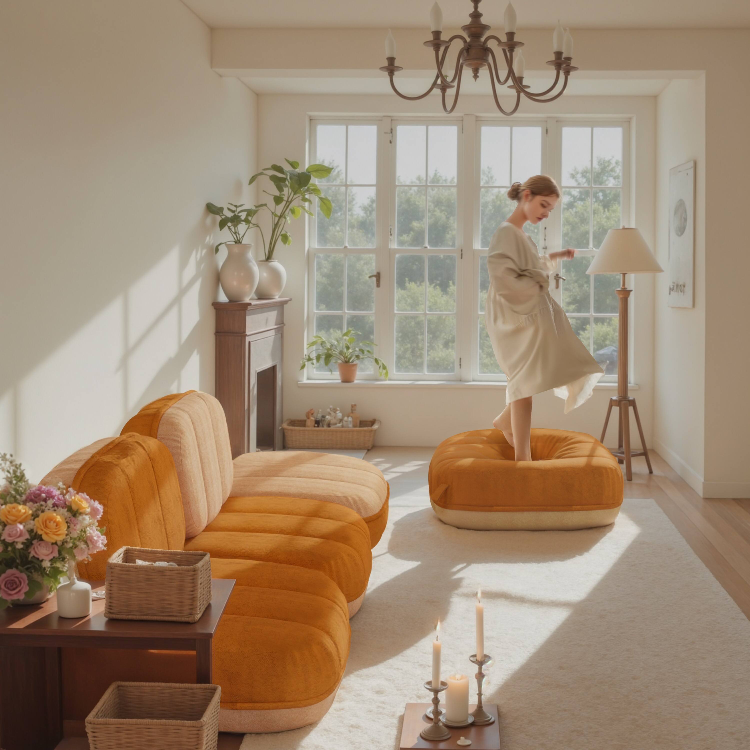 Alt View 5. wowmax - Modular Floor Sofa with Backrest, Reversible Colors Lazy Sofa Floor Pillow Seating, Flexible Lounge Chair Futon Sectiona - Orange.