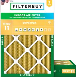 Filterbuy - 10x15x4 MERV 11 Pet & Allergy Defense, Electrostatic Pleated HVAC AC Furnace Air Filters Replacement (2-Pack) - Gold