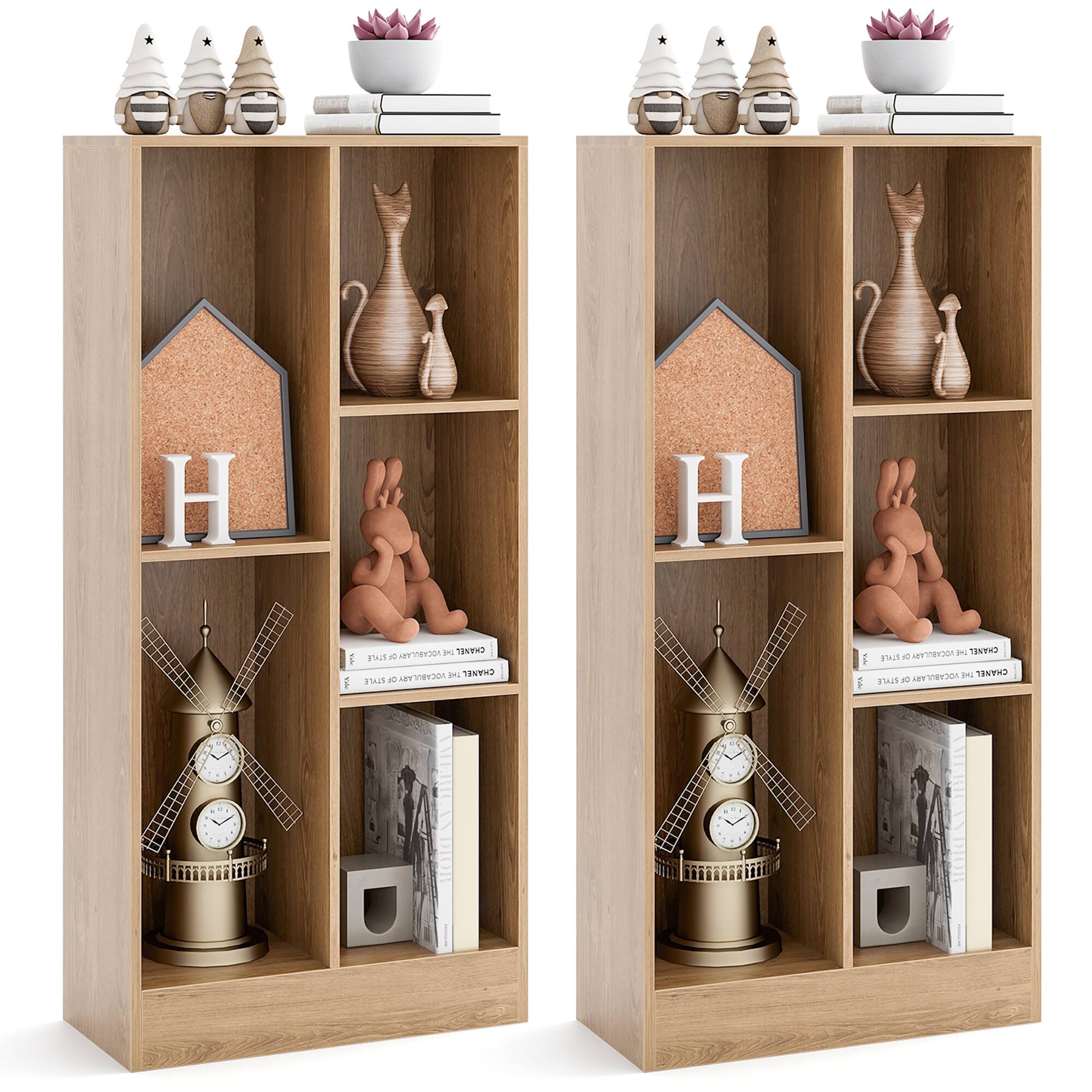 Gymax - 5-Cube Bookshelf 41'' Floor Bookcase w/ 2 Anti-Tipping Kits Freestanding Storage - Natural