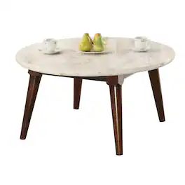 Manhattan Lane - Wood Base Coffee Table with Marble Top - Brown and White