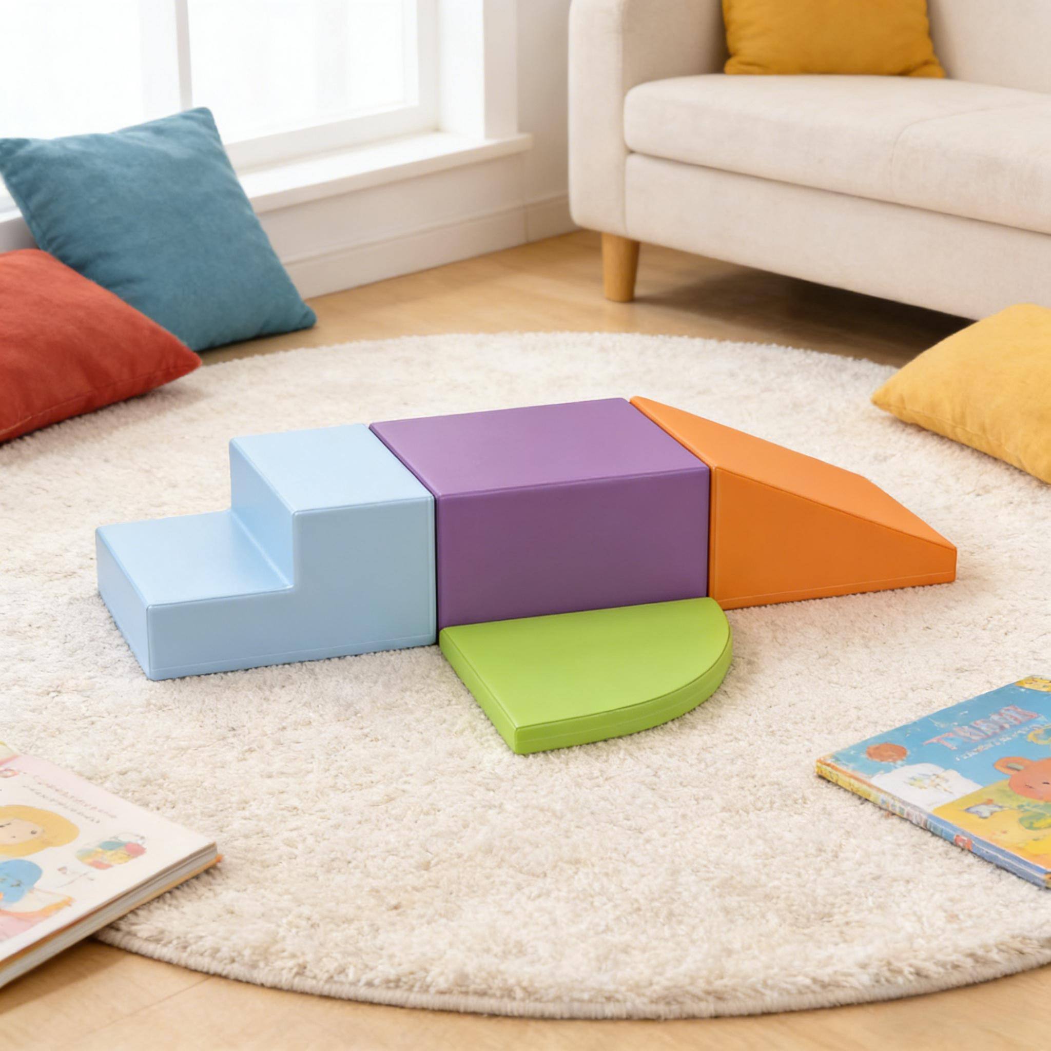 Siljoy - 4-Piece Toddler Foam Play Set, Climb & Crawl Blocks, Soft PU Surface, Ages 1-3, Easy Clean, Modular - Blue+Purple,Green,Orange price history on PriceWatchPro