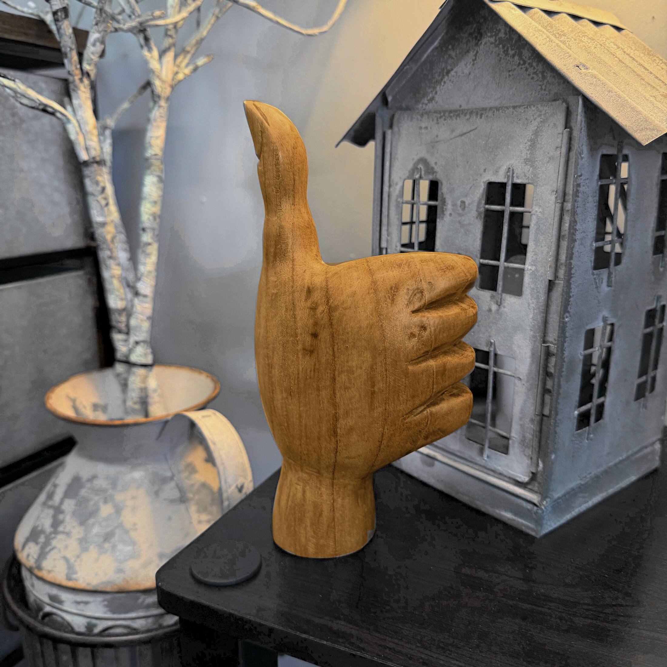 Alt View 5. Zeckos - Hand Carved Wood Thumbs up Hand Statue Natural Tabletop Decor 7.75 Inch Tall - Natural.