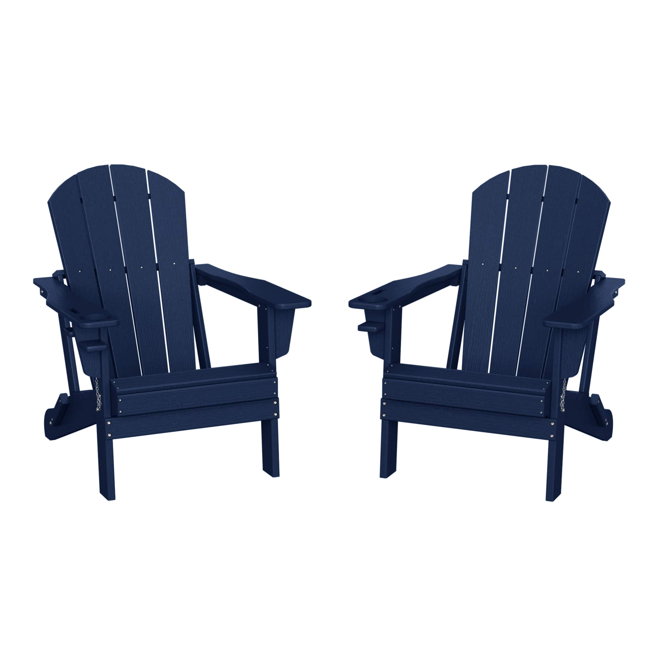 WestinTrends - Nantucket Outdoor Patio HDPE Resin Folding Adirondack Chairs With Cup Holder and Phone Holder (Set of Two) - Navy Blue