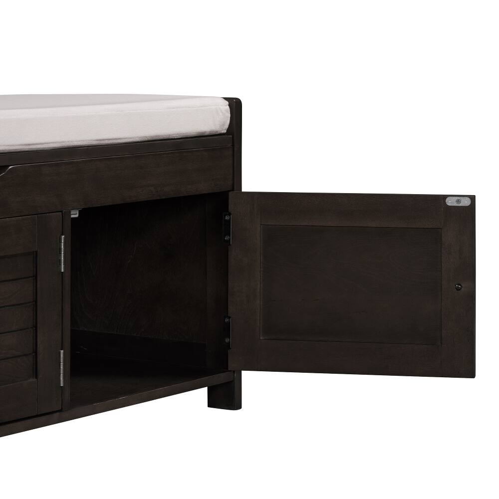 Alt View 1. Ropilly - Ropilly Espresso Wooden Entryway Storage Bench with Cushion - Espresso.