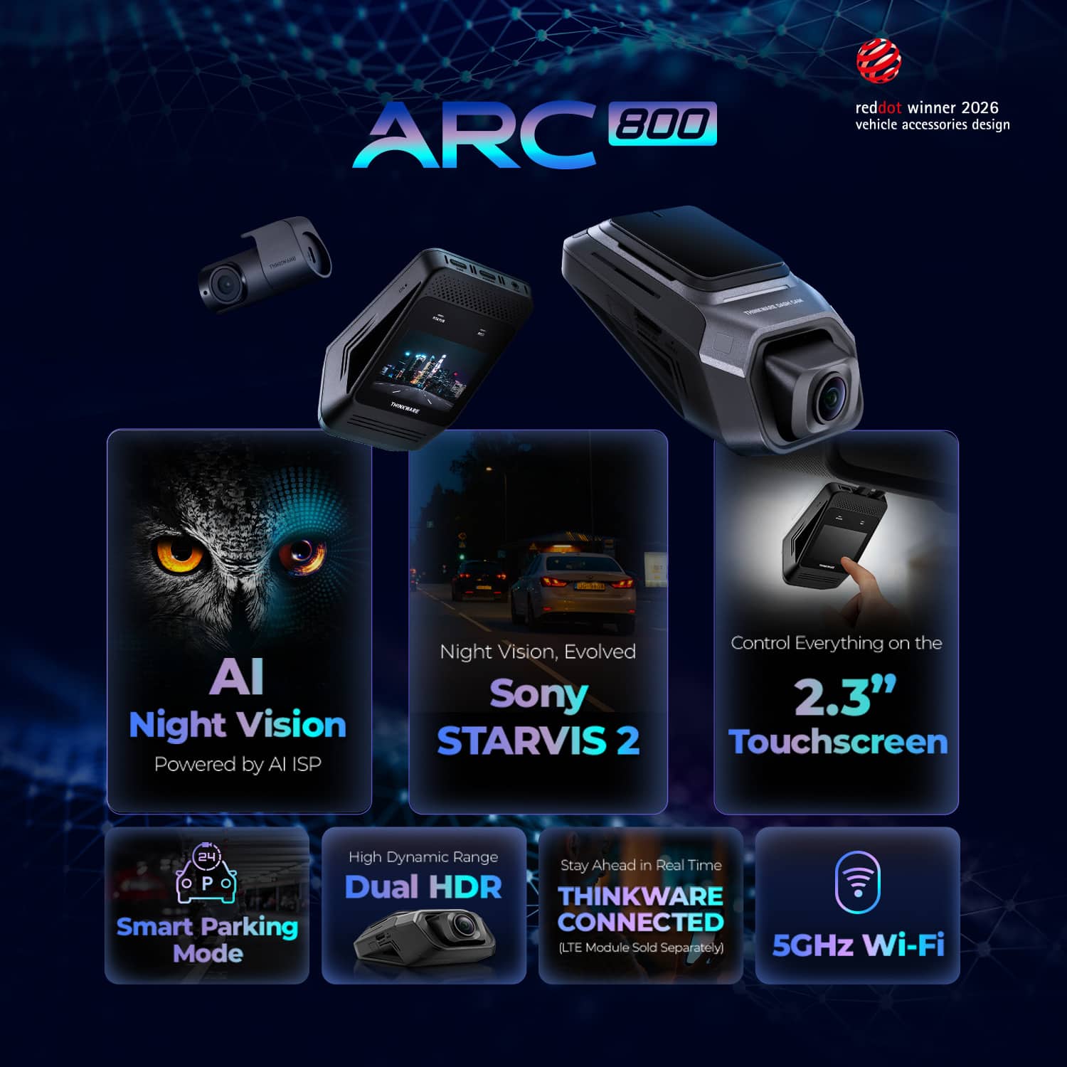 THINKWARE ARC800 4K UHD Front and Full HD Rear Dash Cam with Built