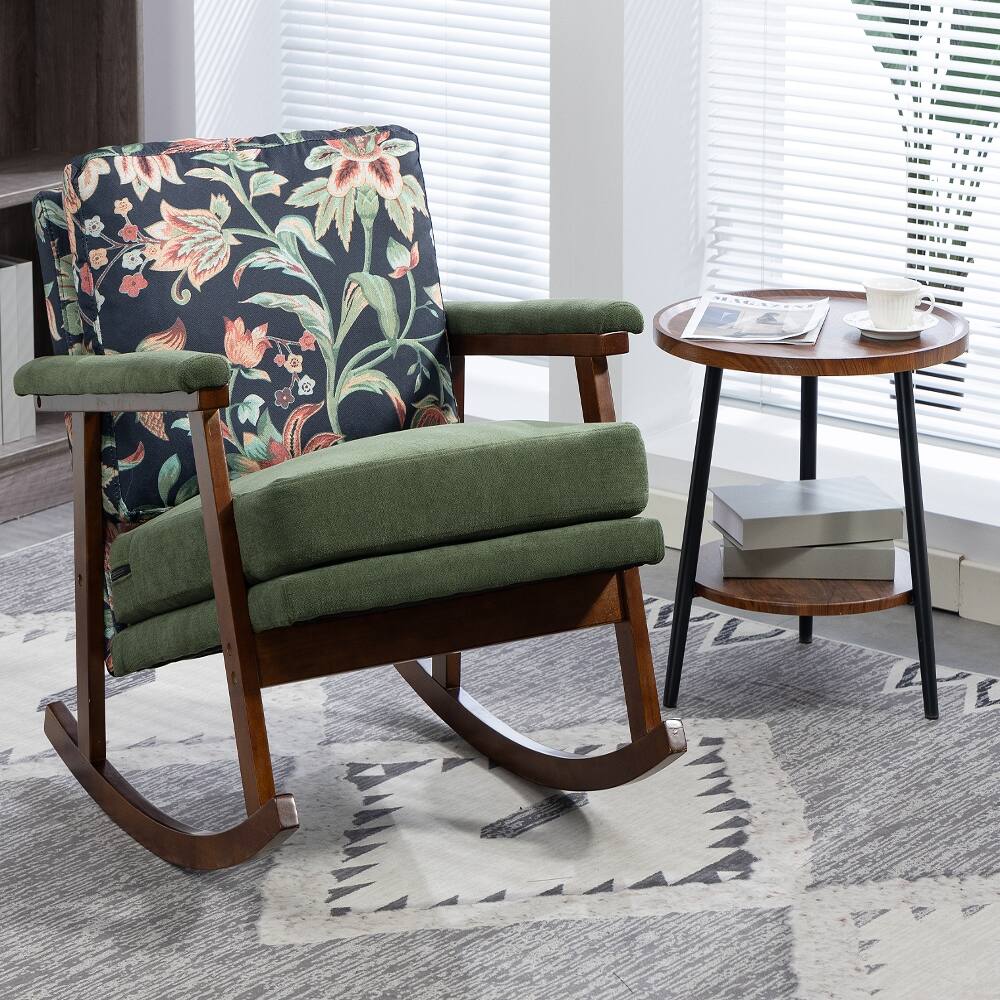 Left. Loheer - Loheer Mid Century Modern Accent Chair Solid Wood Rocking Chair Green - Green.