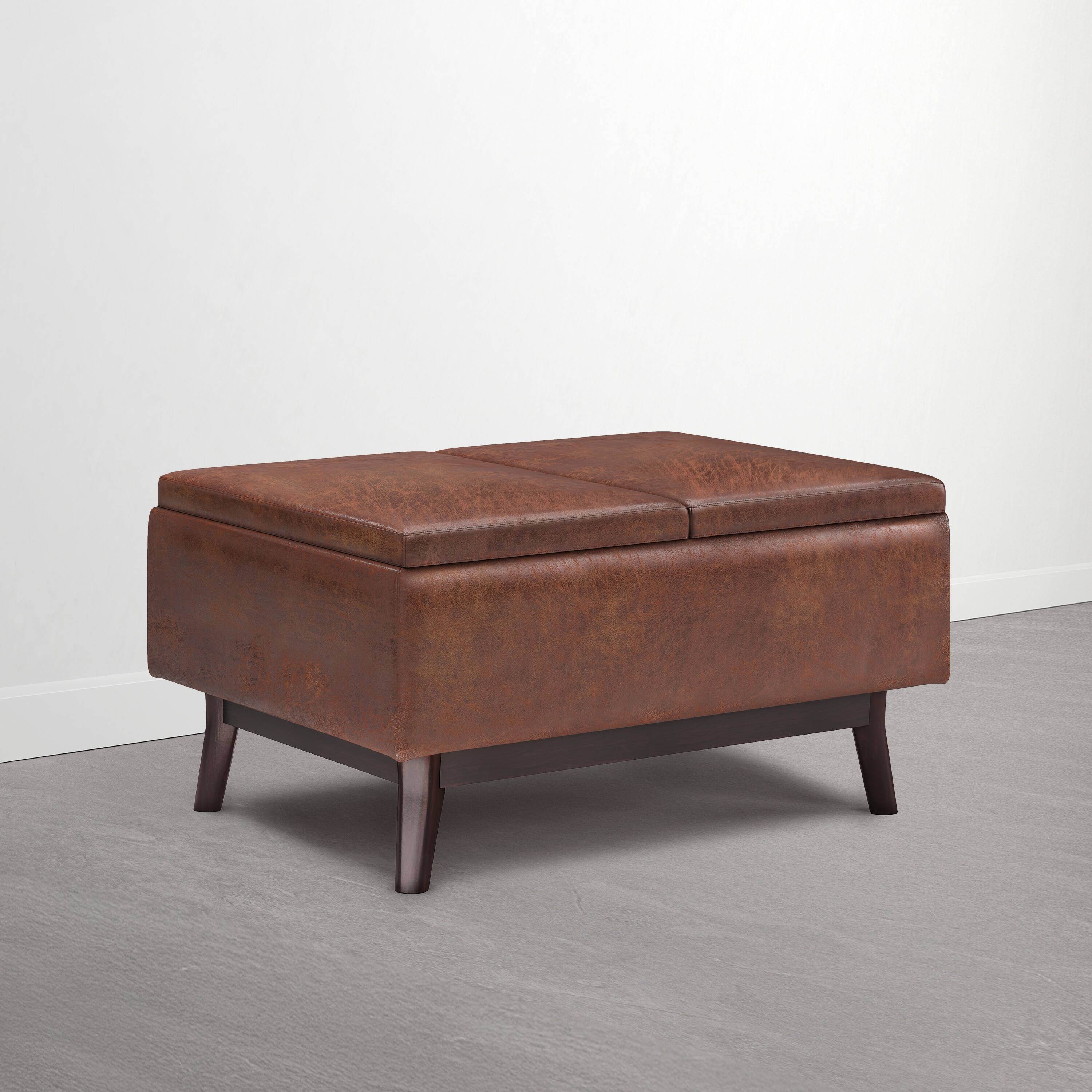 Angle. Simpli Home - Owen Tray Top 34 inch Wide Solid Wood Storage Ottoman, Distressed Pecan Brown - Distressed Pecan Brown.