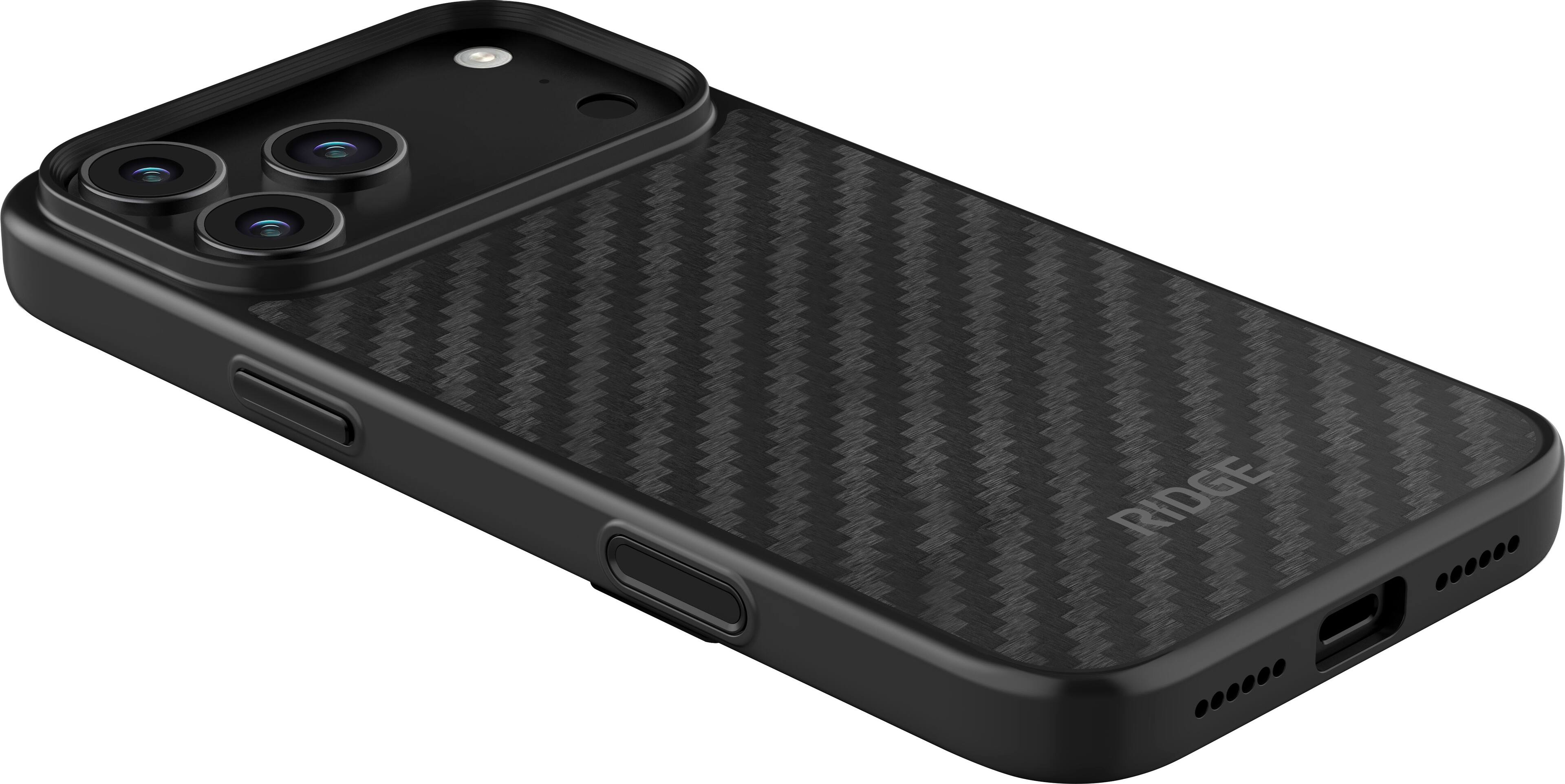 Angle. The Ridge Wallet - Apple  iPhone 17 Pro Max Case - Carbon.