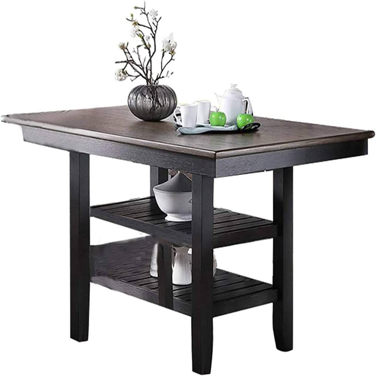 Loheer Counter Height Dining Table Dark Finish with Two Storage Shelves ...