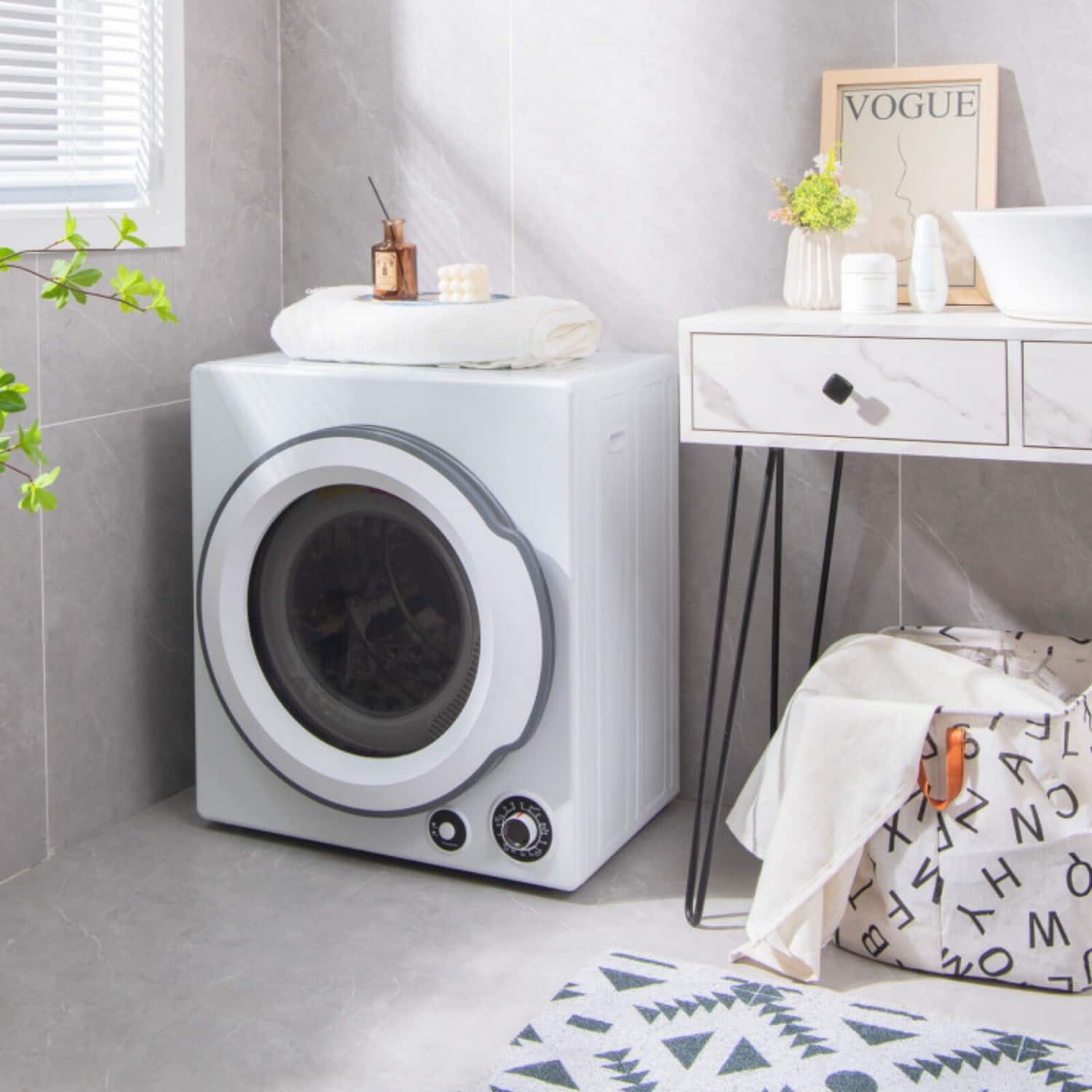 LUCKY ONE - Compact Electric Tumble Dryer 13.2 lbs Capacity with Stainless Steel Tub - Wall Mount Ventless - White