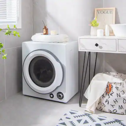 Front. LUCKY ONE - Compact Electric Tumble Dryer 13.2 lbs Capacity with Stainless Steel Tub - Wall Mount Ventless - White.