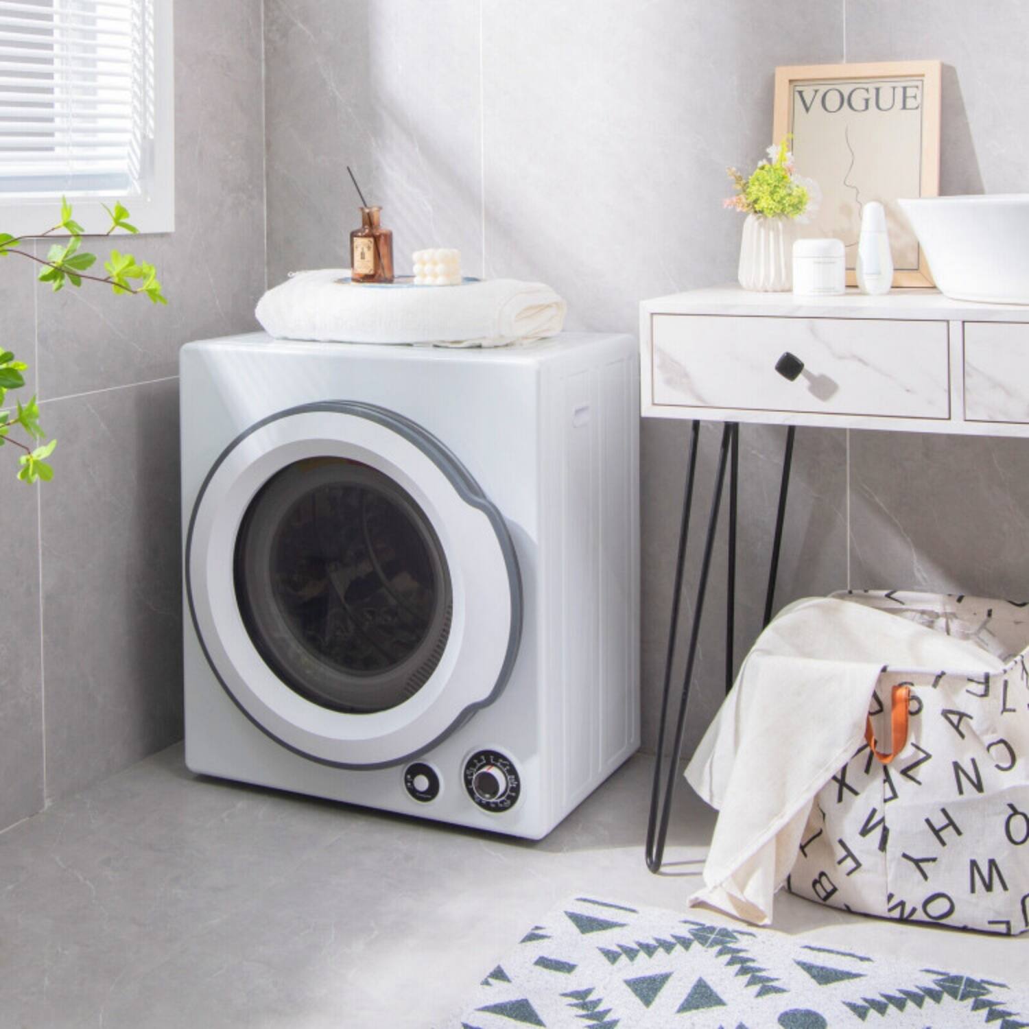 Front. LUCKY ONE - Compact Electric Tumble Dryer 13.2 lbs Capacity with Stainless Steel Tub - Wall Mount Ventless - White.