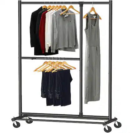 Front. ThinkLink Electronic - Dual Bar Adjustable Garment Rack 72-inch Height - Black.