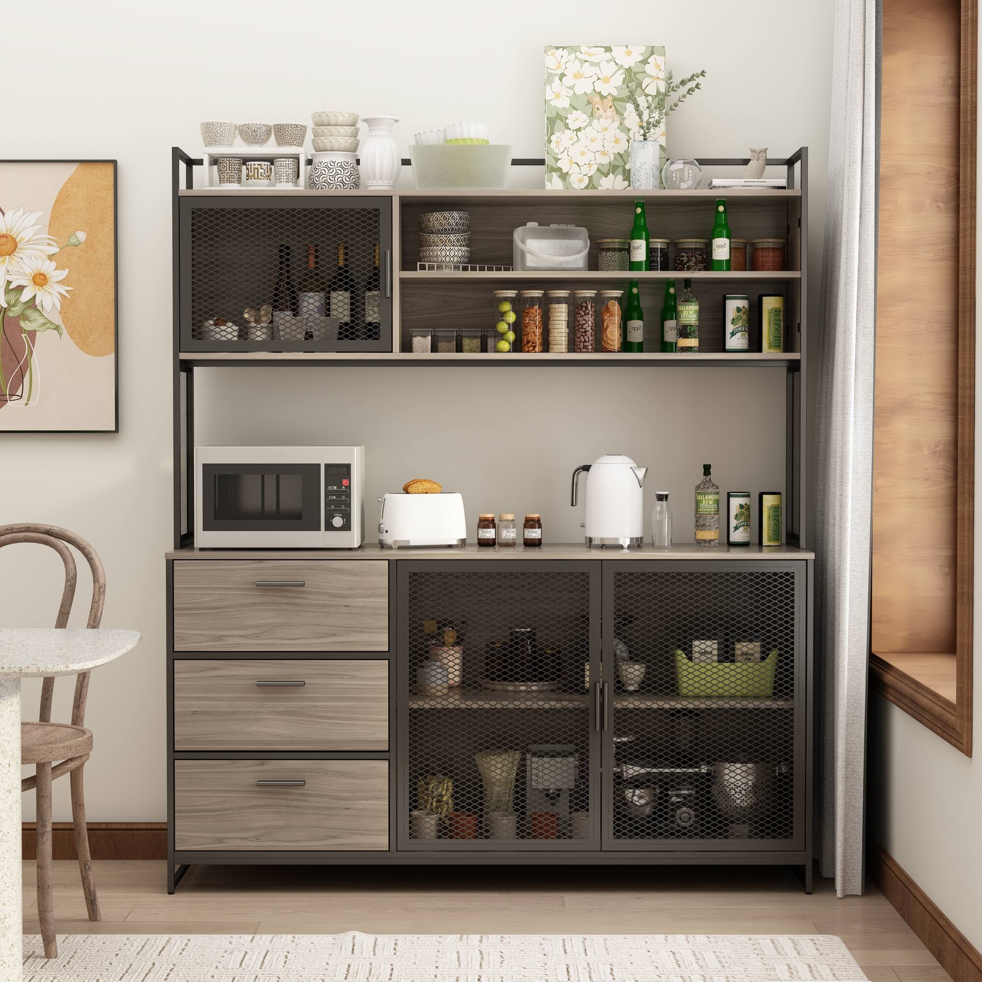 Alt View 9. FUFU & GAGA - FUFU&GAGA Industrial - Style Storage Hutch: Quiet & Organized Living Pantry Cabinet - Gray.