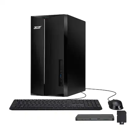 Front. Acer - Acer Aspire Desktop,Intel i5-14400,Intel UHD Graphics,32GB RAM,1TB SSD+160GB Dock Set,Keyboard&Mouse,Win 11,Black - Black.