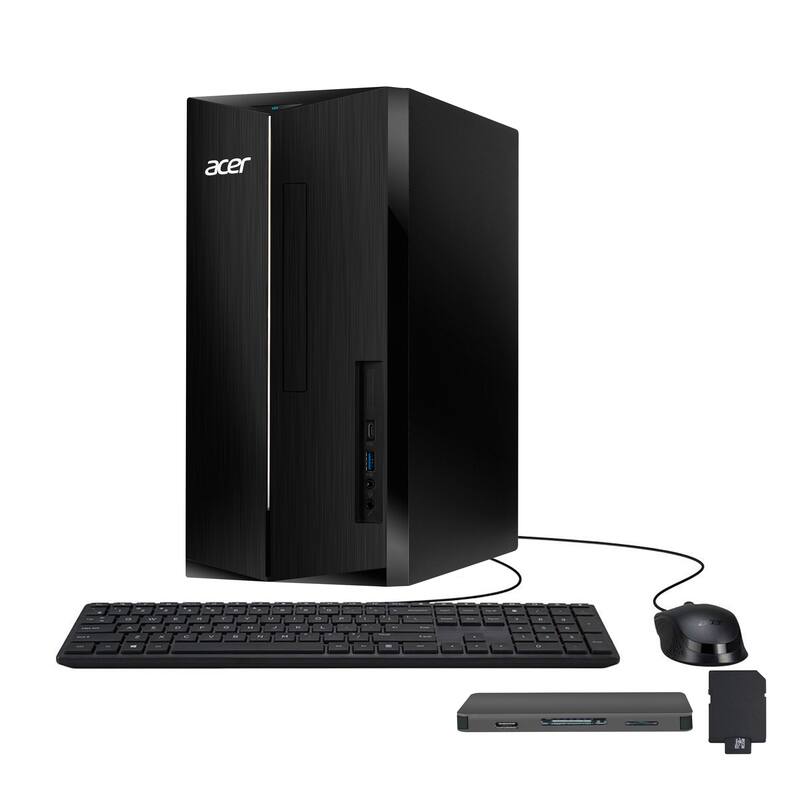 Front. Acer - Acer Aspire Desktop,Intel Core i5-14400,16GB RAM,1TB SSD+160GB Dock Set,Intel 730 UHD Graphics,Wi-Fi 6E,Win 11 Pro,Black - Black.