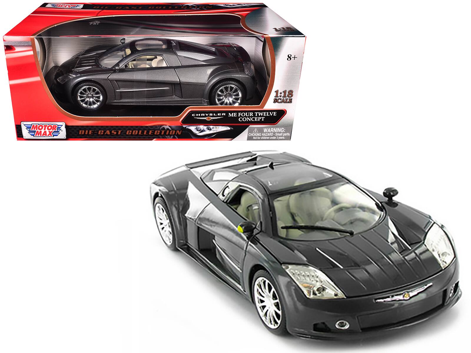 R H1E LA 22.. BOLLEN 108 8+ 1:18 SCALE MOTOR MAX CHRYSLER ME FOUR TWELVE CONCEPT DIE-CAST DIE A WARNING: COLLECTION CHOKING HAZARD Small parts. Not for children under 3 years.