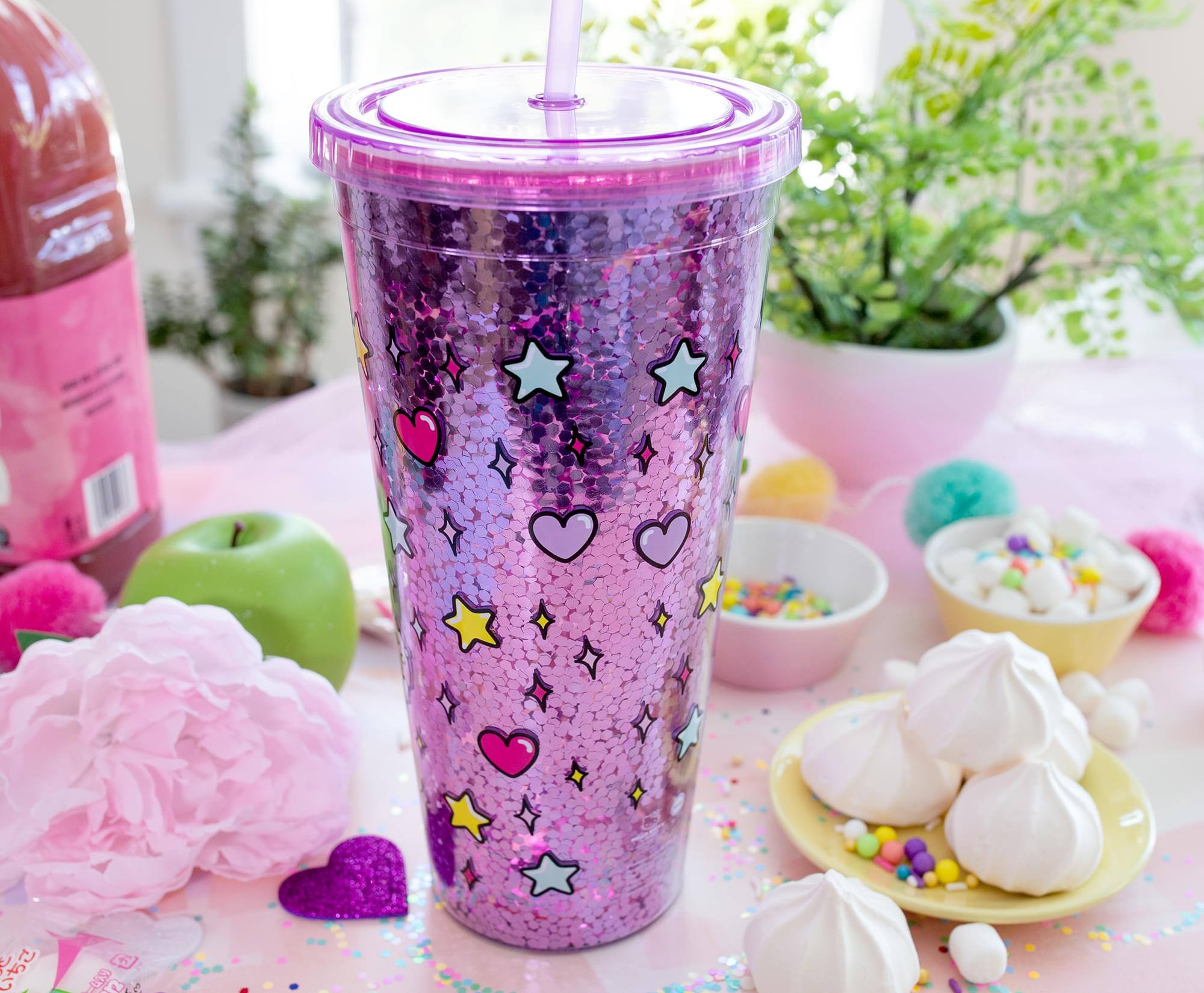 Alt View 4. Silver Buffalo - Sanrio Hello Kitty Rainbow Confetti Carnival Cup With Lid and Straw | 32 Ounces - Purple.