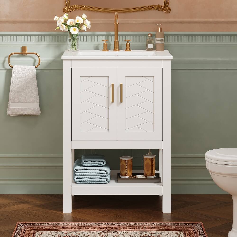 Left. Loheer - Loheer 24 inch bathroom vanity with sink White Modern Twill Design Ceramic Basin - White.