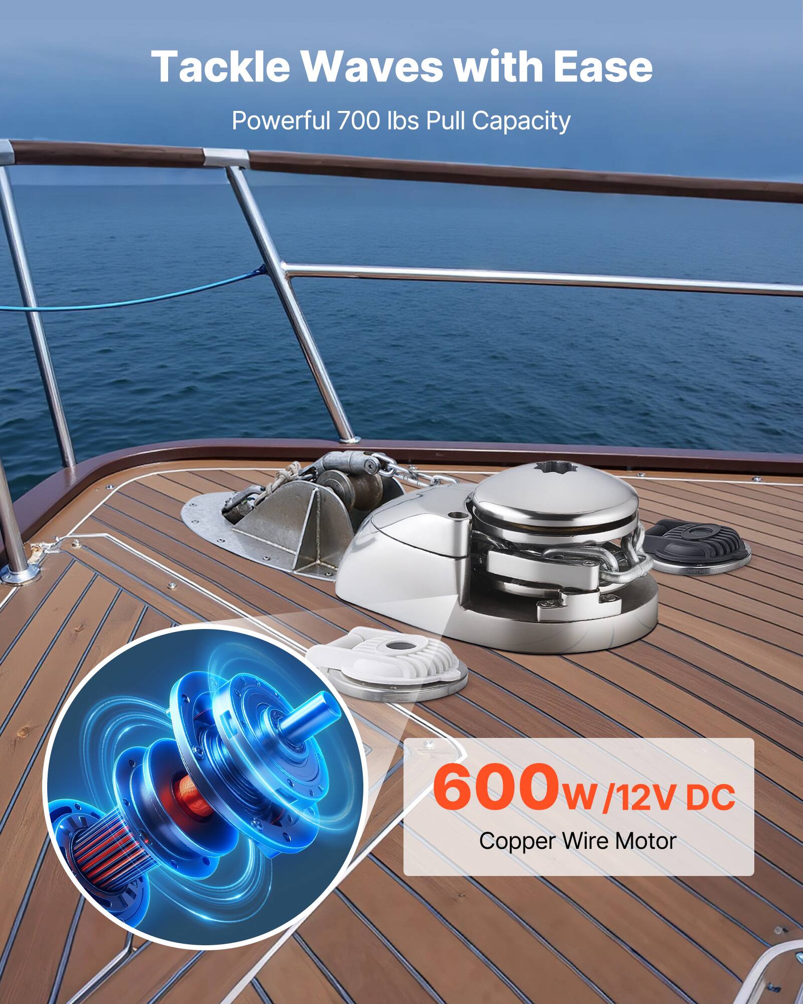 Tackle Waves with Ease  
Powerful 700 lbs Pull Capacity  
600w /12V DC Copper Wire Motor