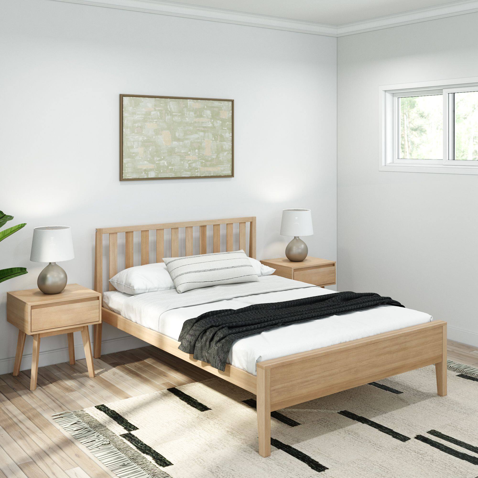Front. Plank+Beam - Scandinavian Full-Size Bed with Slatted Headboard, Blonde - Blonde.