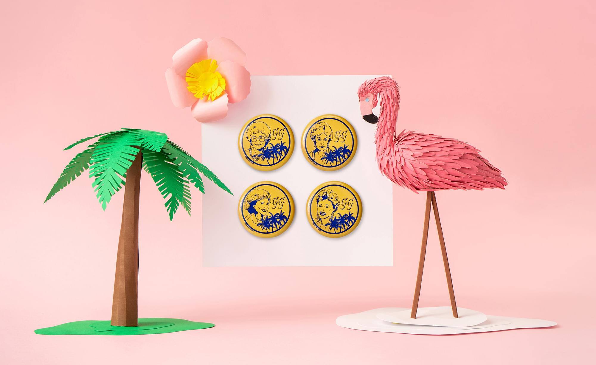 Alt View 4. Just Funky - The Golden Girls Button Pin Set | Exclusive Dorothy, Rose, Blanche & Sophia Pins - Yellow.