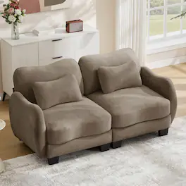 Loheer - Chenille Loveseat Sofa Coffee Ergonomic Couch with Waist Pillow Modern Cloud Sofa for Living Room - Coffee
