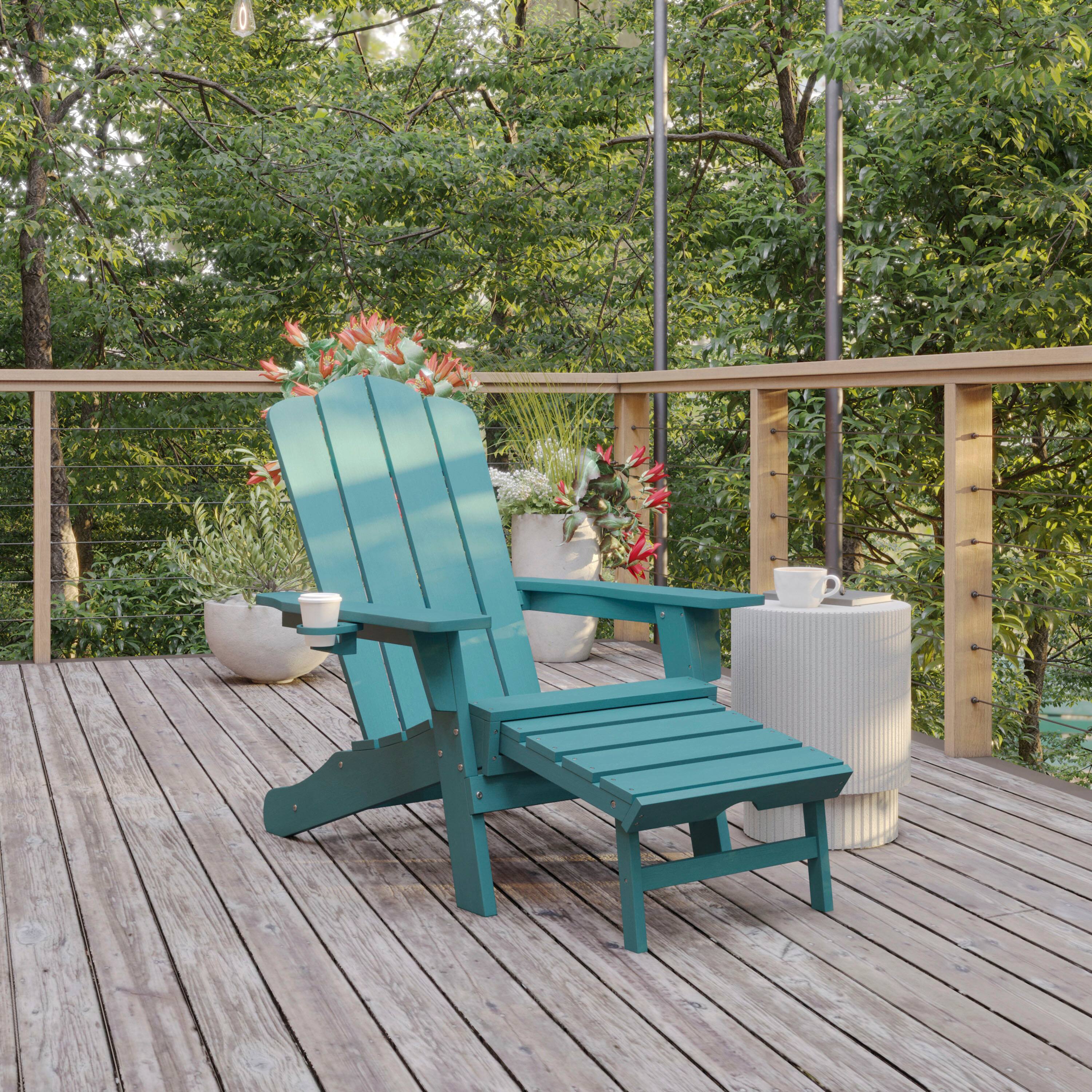 Alt View 1. Flash Furniture - Newport HDPE Adirondack Chair with Cup Holder and Pull Out Ottoman, All-Weather HDPE Indoor/Outdoor Lounge Chair in Blue - Blue.