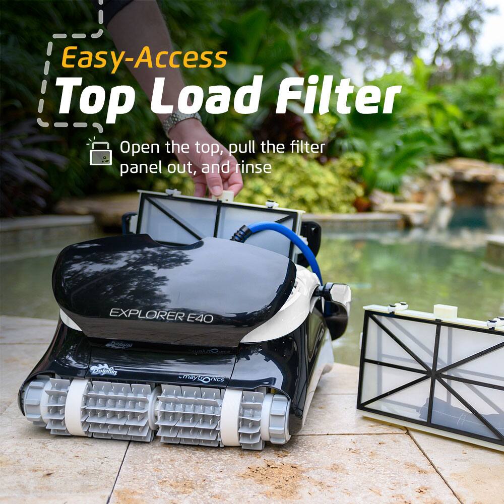 Easy-Access Top Load Filter:

1. Open the top.
2. Pull the filter panel out.
3. Rinse the Explorer E40 RS Dolphin.
4. Maytonics may not be used.