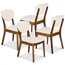Best Choice Products - Set of 4 Wooden Dining Chairs, Wood Modern Farmhouse Upholstered Chairs - Walnut/Cream